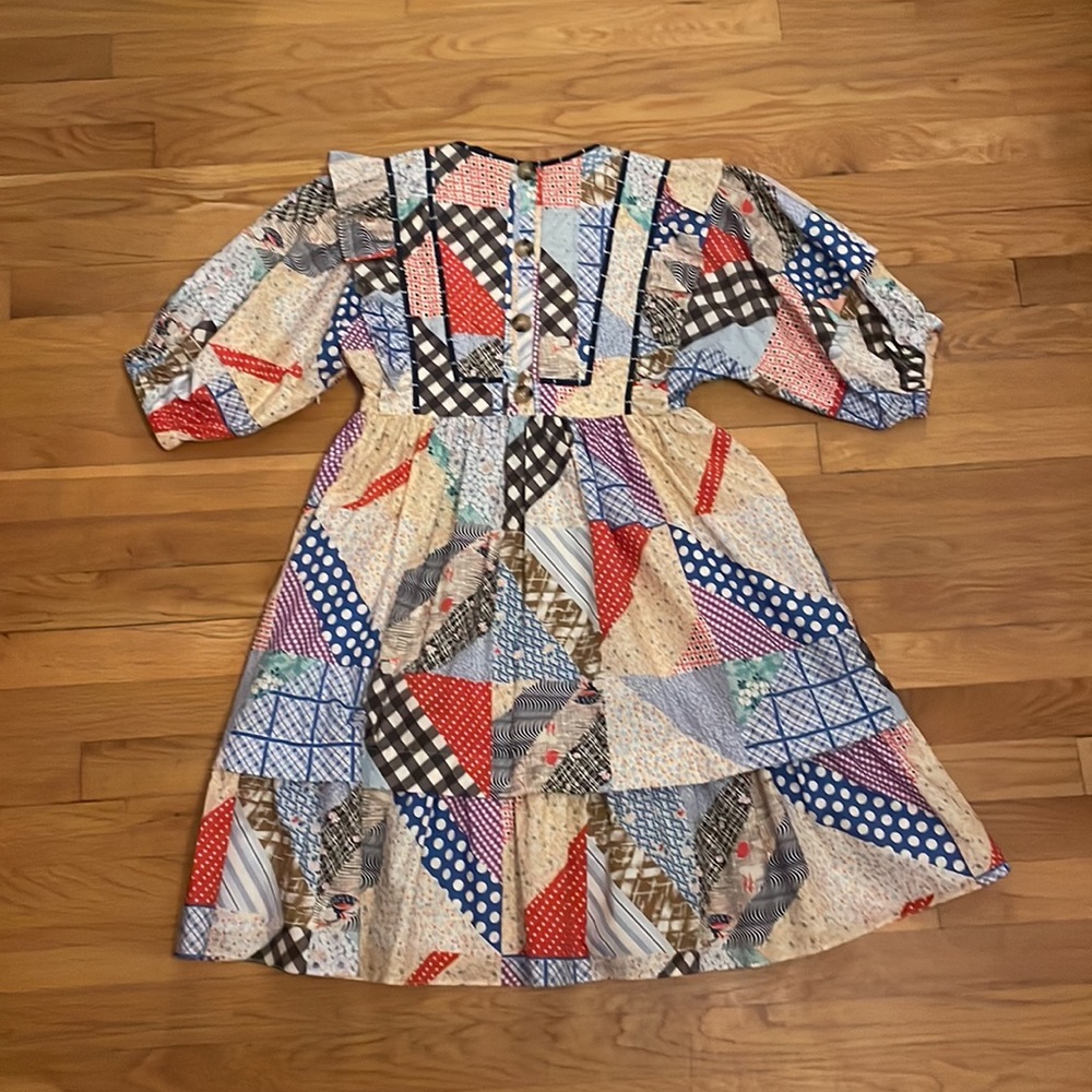 Hunter Bell Britton Quilted Patchwork Puff Sleeve Dress Size Xs - Picture 6 of 8